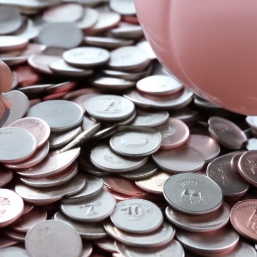 up of a hand opening a piggy bank full of coins, the coins spilling out onto a pile of coins already on the ground