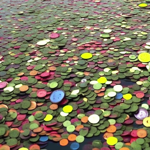 Y colored tokens raining down like a waterfall into a pool of water