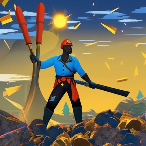 Ful, abstract illustration of a miner with a pickaxe mining a stream of ERC-20 tokens