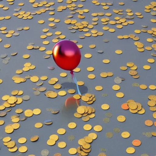 Ful illustration of a person holding a balloon shaped like a faucet, floating in a shower of coins and stars