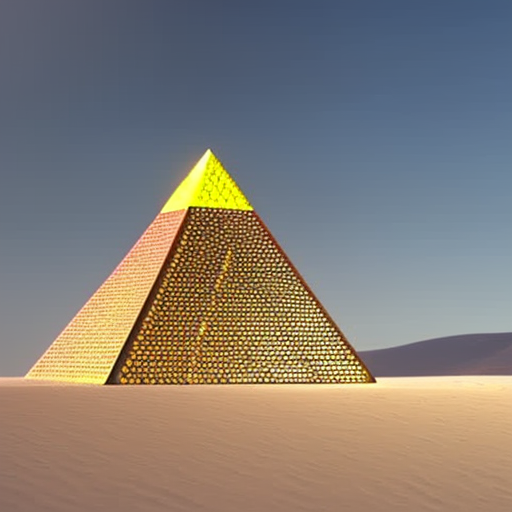 Ful pyramid with a shiny, golden faucet pouring coins from the top