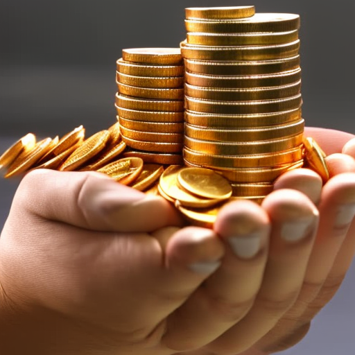 bank overflowing with gold coins, a stack of coins next to it, and a hand reaching out to take more