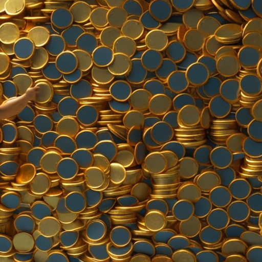 Ful illustration of a person reaching for a stack of golden coins cascading from a faucet