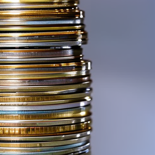 of coins with a pouring tap at the top, dripping coins in a tiered formation to the bottom