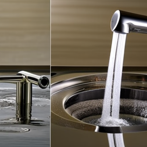 By-side comparison of two different types of faucets with coins raining down from them